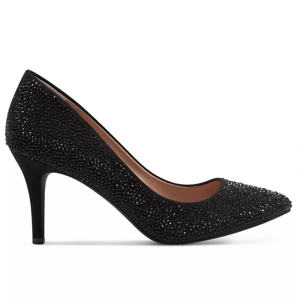 NIB INC Zitah3blk black sparkly pointed toe witchy heels. Size 8